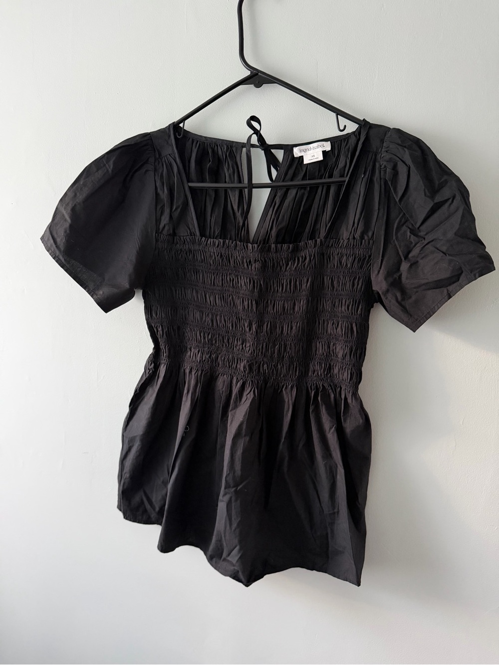 Ingrid & Isabel Maternity Black Smocked Puff-Sleeve Peplum Blouse